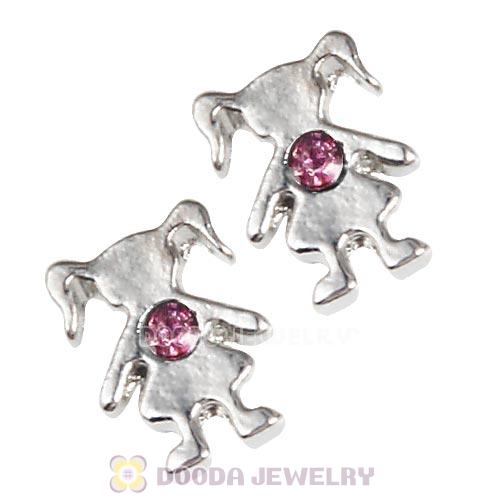 Platinum Plated Alloy Girl with Pink Crystal Floating Charms