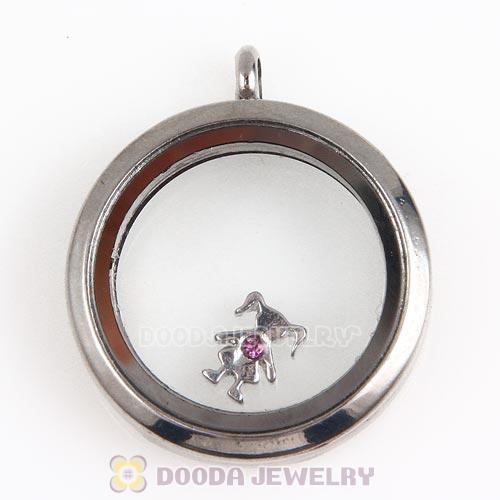 Platinum Plated Alloy Girl with Pink Crystal Floating Charms