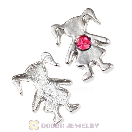 Platinum Plated Alloy Girl with Rose Crystal Floating Charms