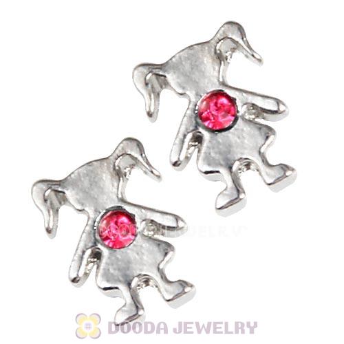 Platinum Plated Alloy Girl with Rose Crystal Floating Charms