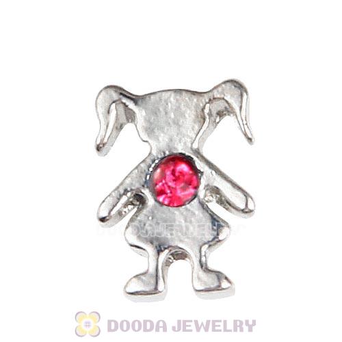 Platinum Plated Alloy Girl with Rose Crystal Floating Charms