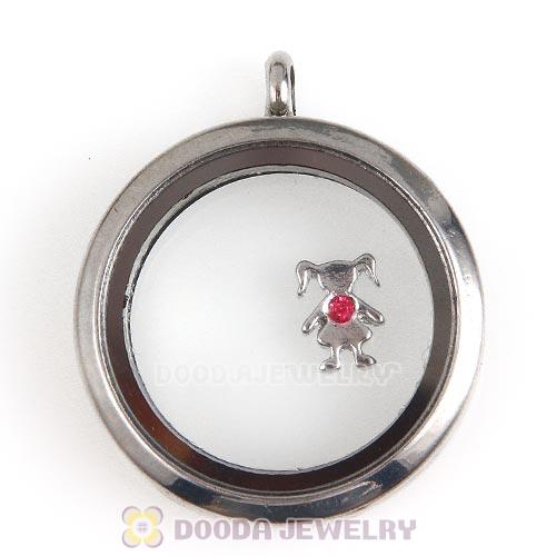 Platinum Plated Alloy Girl with Rose Crystal Floating Charms