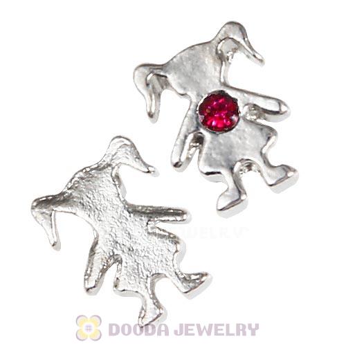 Platinum Plated Alloy Girl with Fuchsia Crystal Floating Charms