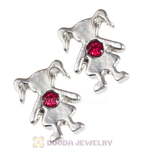 Platinum Plated Alloy Girl with Fuchsia Crystal Floating Charms