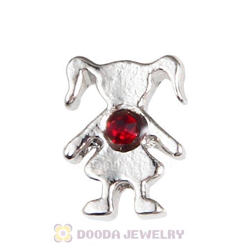 Platinum Plated Alloy Girl with Siam Crystal Floating Charms