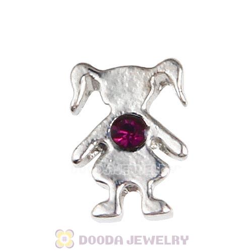 Platinum Plated Alloy Girl with Amethyst Crystal Floating Charms