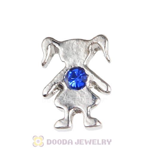 Platinum Plated Alloy Girl with Sapphire Crystal Floating Charms
