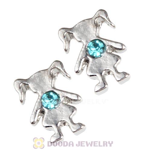Platinum Plated Alloy Girl with Aquamarine Crystal Floating Charms