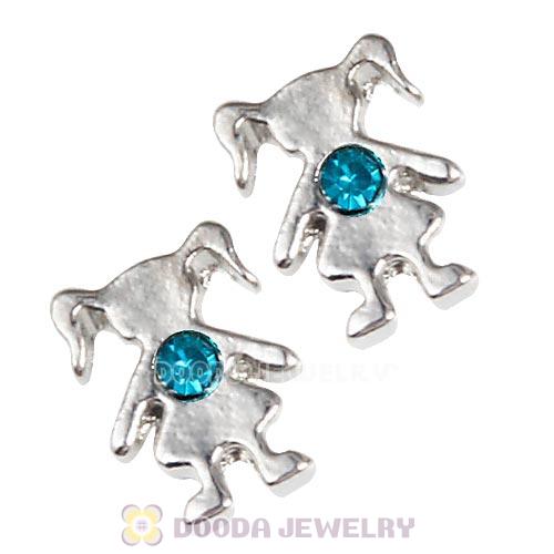 Platinum Plated Alloy Girl with Blue Zircon Crystal Floating Charms