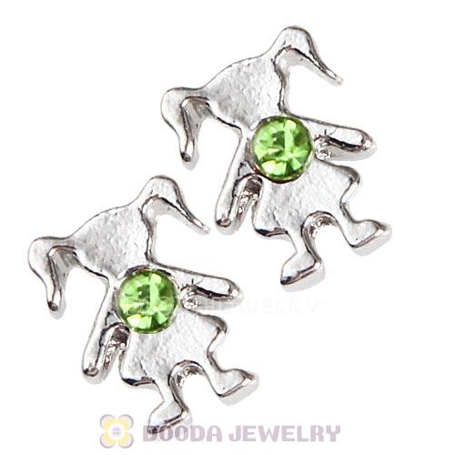 Platinum Plated Alloy Girl with Peridot Crystal Floating Charms