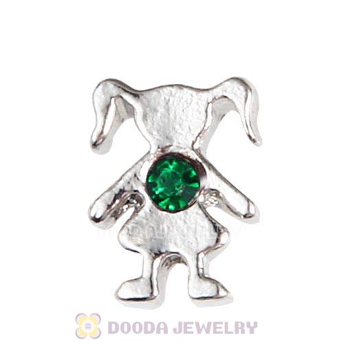 Platinum Plated Alloy Girl with Emerald Crystal Floating Charms