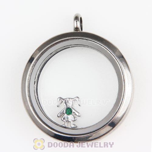 Platinum Plated Alloy Girl with Emerald Crystal Floating Charms