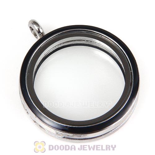 Platinum Plated Alloy Glass Floating Locket Pendant Black Face