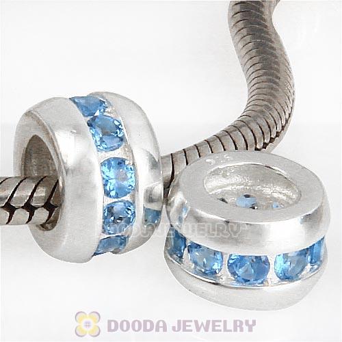 European Style Sterling Silver Beads with Blue CZ Stone