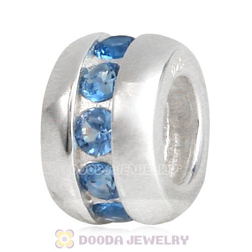 European Style Sterling Silver Beads with Blue CZ Stone