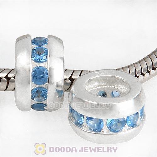European Style Sterling Silver Beads with Blue CZ Stone