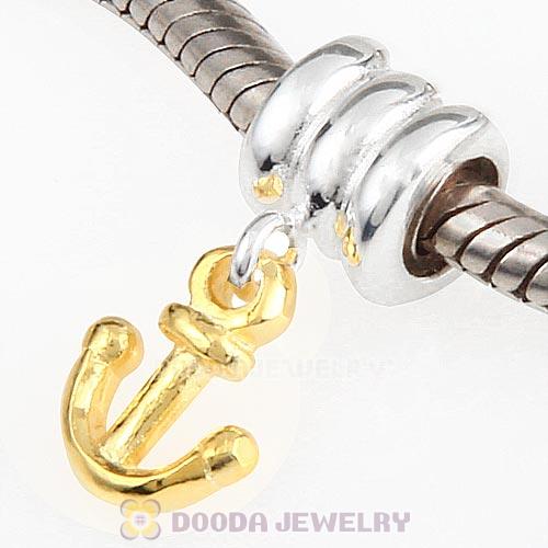 Charm Jewelry 925 Silver Beads Dangle Gold Plated Anchor