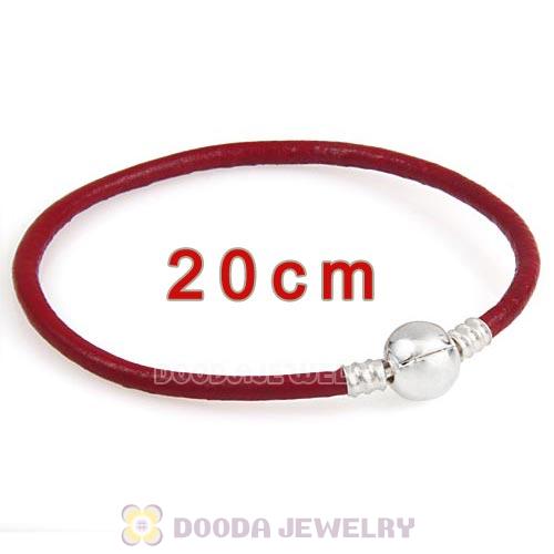20cm Dark Red Slippy Leather Bracelet with Silver Round Clip fit European Beads
