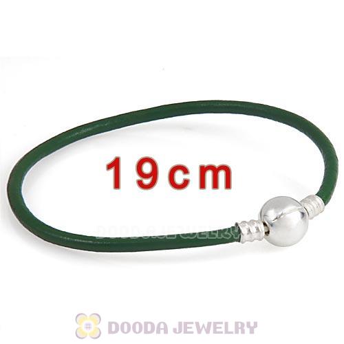 19cm Green Slippy Leather Bracelet with Silver Round Clip fit European Beads