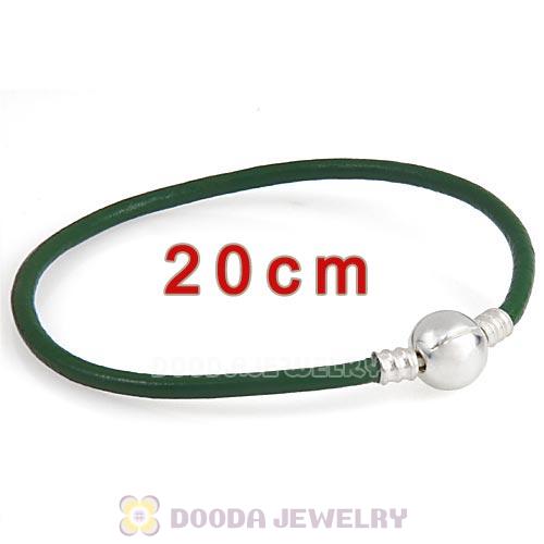 20cm Green Slippy Leather Bracelet with Silver Round Clip fit European Beads