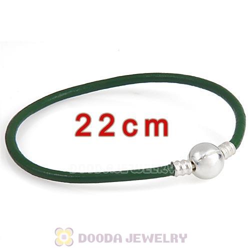 22cm Green Slippy Leather Bracelet with Silver Round Clip fit European Beads