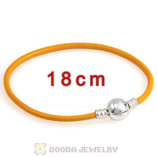 18cm Yellow Slippy Leather Bracelet with Silver Round Clip fit European Beads