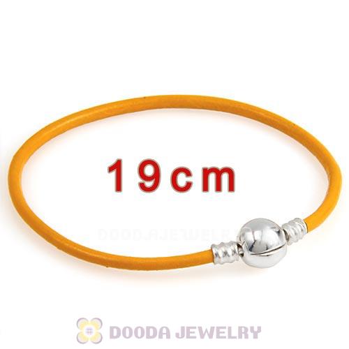 19cm Yellow Slippy Leather Bracelet with Silver Round Clip fit European Beads