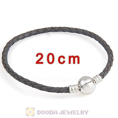 20cm Gray Braided Leather Bracelet with Silver Round Clip fit European Beads