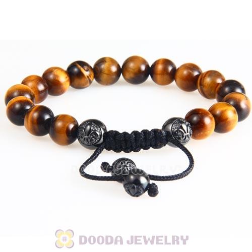 Tiger Eye Bead Macrame Bracelet With Gun Silver Logo Bead