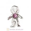 Platinum Plated Alloy Boy with Pink Crystal Floating Charms