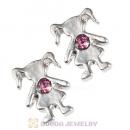 Platinum Plated Alloy Girl with Pink Crystal Floating Charms