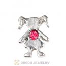 Platinum Plated Alloy Girl with Rose Crystal Floating Charms