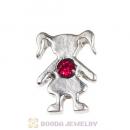 Platinum Plated Alloy Girl with Fuchsia Crystal Floating Charms