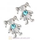 Platinum Plated Alloy Girl with Aquamarine Crystal Floating Charms