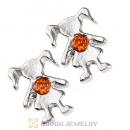 Platinum Plated Alloy Girl with Topaz Crystal Floating Charms