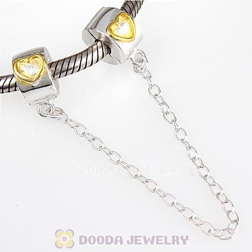 Gold Plated Heart Sterling Silver Safety Chain fit European Style Bracelet