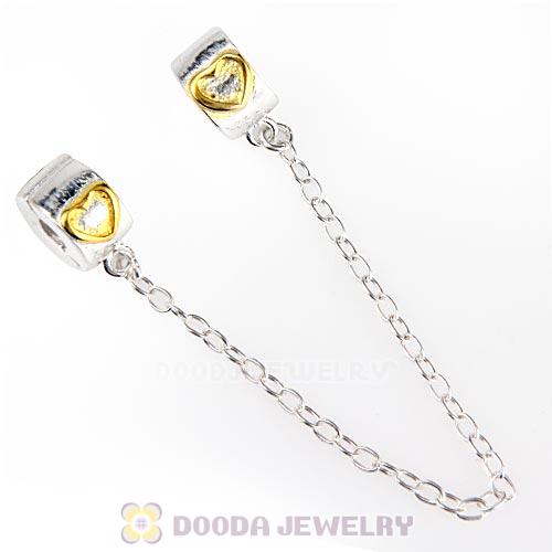 Gold Plated Heart Sterling Silver Safety Chain fit European Style Bracelet