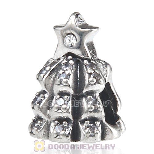 Sterling Silver Christmas Tree of Lights with Clear CZ Charm Beads