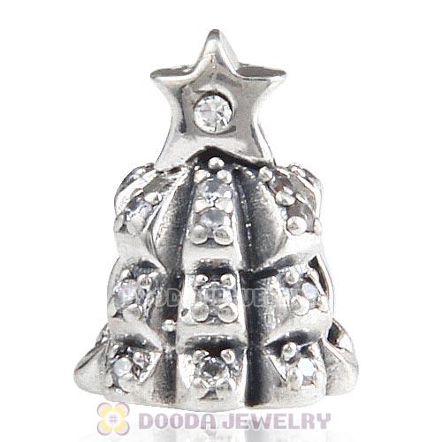 Sterling Silver Christmas Tree of Lights with Clear CZ Charm Beads