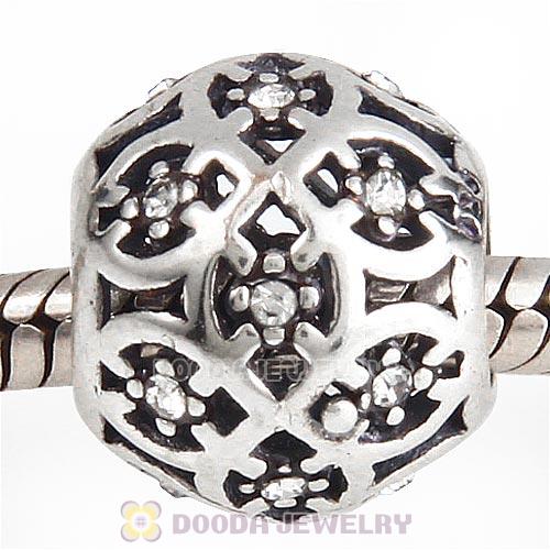 Sterling Silver Intricate Lattice Bead with Clear Austrian Crystal