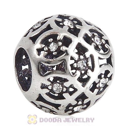 Sterling Silver Intricate Lattice Bead with Clear Austrian Crystal