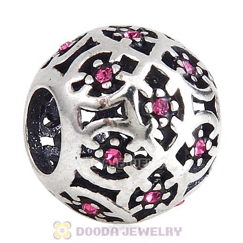 Sterling Silver Intricate Lattice Bead with Rose Austrian Crystal