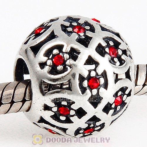 Sterling Silver Intricate Lattice Bead with Light Siam Austrian Crystal