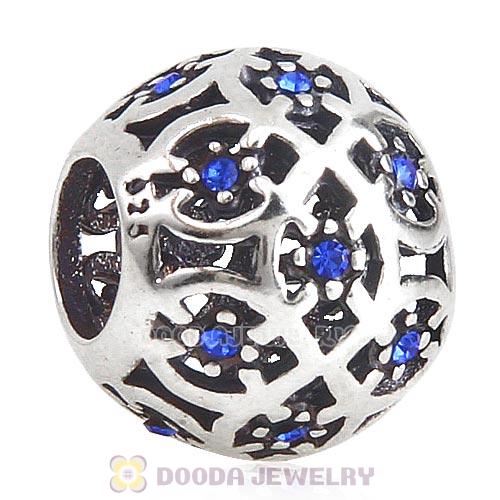 Sterling Silver Intricate Lattice Bead with Sapphire Austrian Crystal