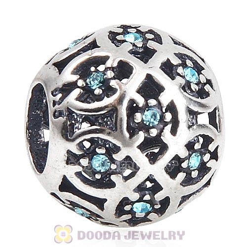 Sterling Silver Intricate Lattice Bead with Aquamarine Austrian Crystal