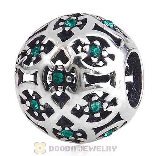 Sterling Silver Intricate Lattice Bead with Emerald Austrian Crystal