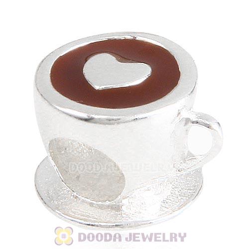 Sterling Silver Heart Cup with Coffee Enamel Charm Beads