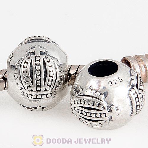 Antique Sterling Silver Crown Charm Beads European Style
