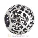 Sterling Silver Intricate Lattice Bead with Clear Austrian Crystal