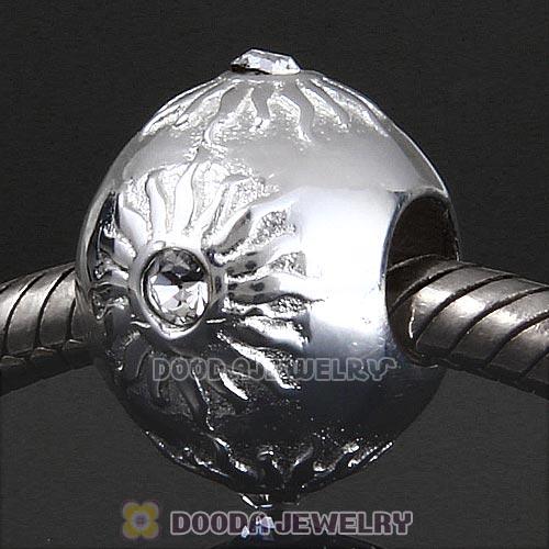 Sterling Silver Sun Charm Bead with Clear Austrian Crystal